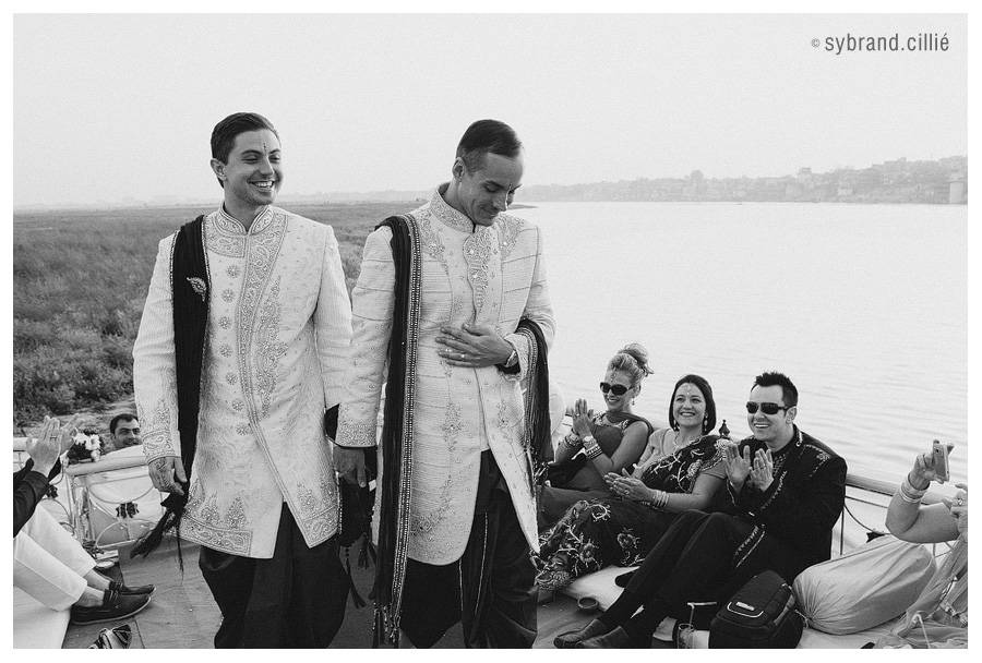 Beautiful gay wedding on the Ganges river, Varanasi, India