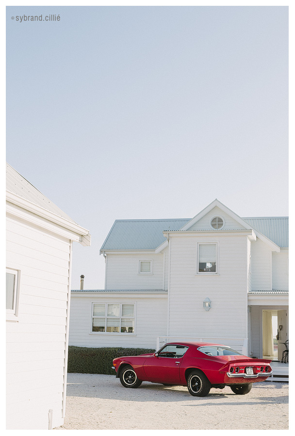 Awesome beach wedding with American muscle car